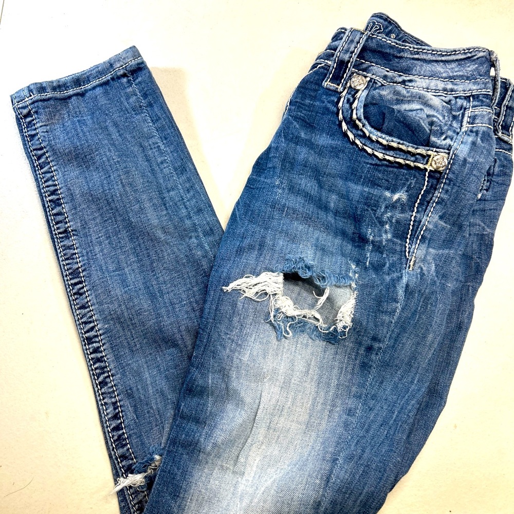 Miss Me Women’s 26 Skinny Stretch Thick Stitch Denim Jeans Low Rise Western